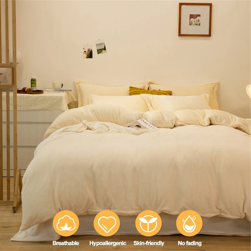 Skin-Friendly Flannel Duvet Cover 1Piece Ultra-Soft Fuzzy Plush Quilt Cover Warmth & Breathable Fade-Resistant Comfort Cover