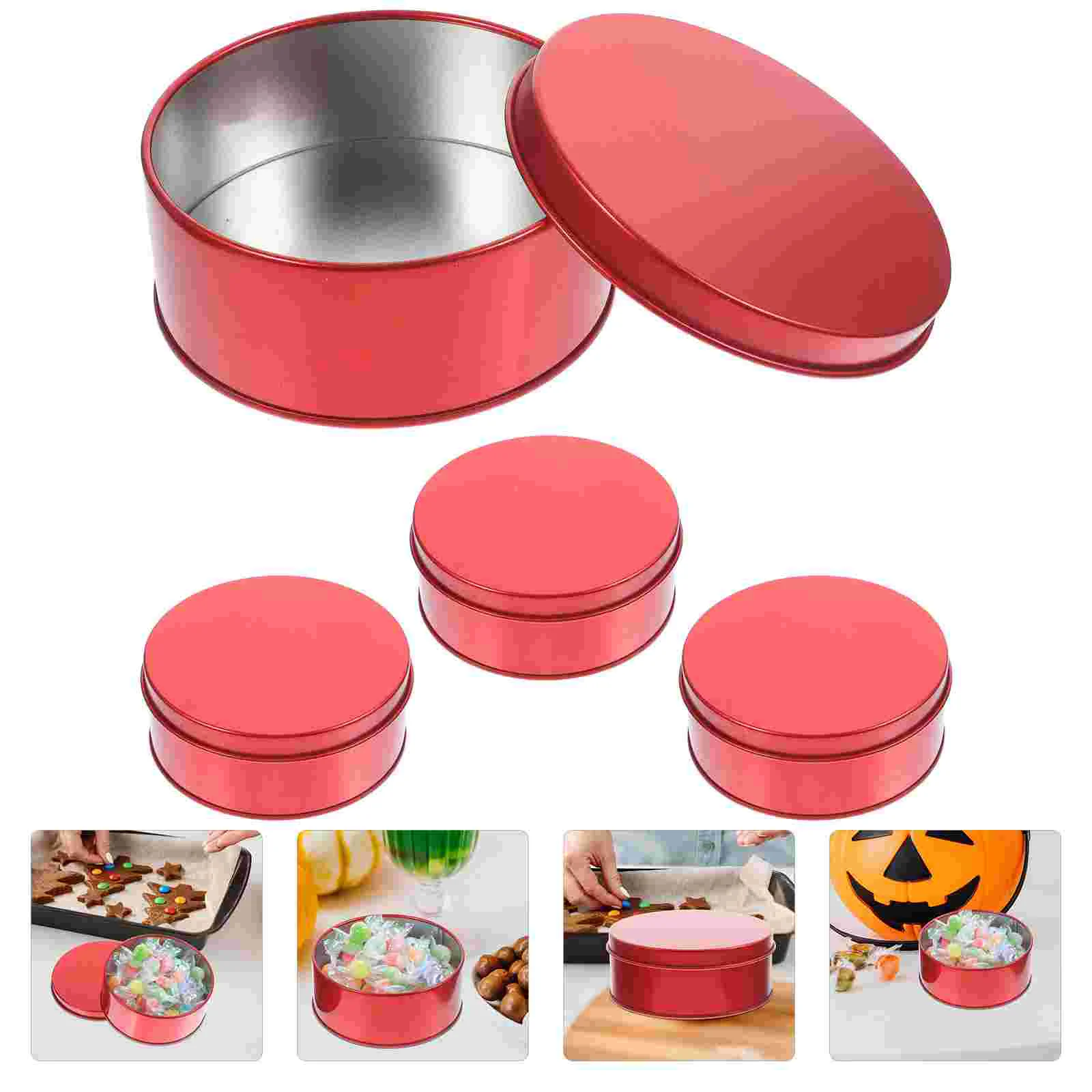 4 Pcs Biscuit Box Candy Cookie Boxes Small Empty Cans Christmas Tins with Lids Cover Tinplate for Gift Giving