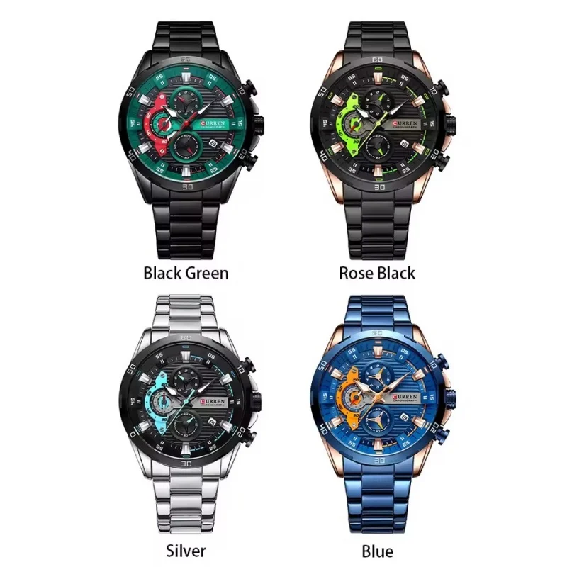 CURREN 8402 남성용 스테인리스 스틸 시계, 크리에이티브 패션 야광 다이얼, 크로노그래프 레저 럭셔리 남성 시계 (남자 시계)