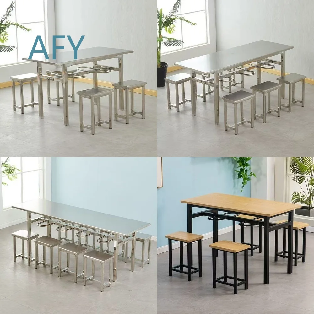 Stainless Steel Dining Table and Chair Set for Army Hospital School Canteen Factory Cafeteria Commercial Use Heavy Duty