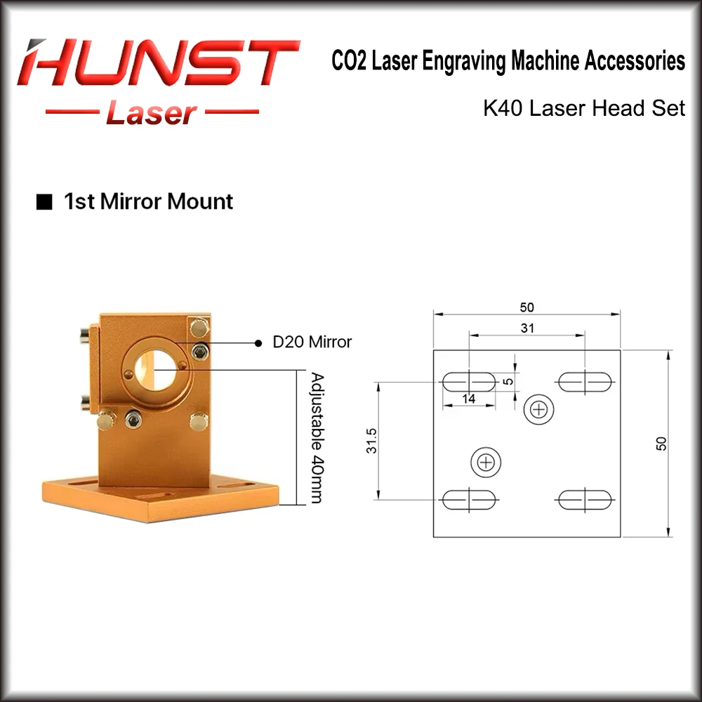 HUNST K Series CO2 مجموعة رأس الليزر Dia12 / 20mm FL:50.8mm عدسة ذهبية اللون لآلة قطع النقش بالليزر 2030 4060 K40