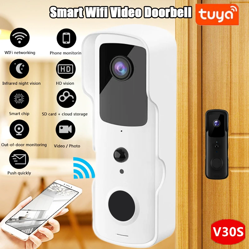 V30S Smart Video Doorbell Camera 1080P HD Wireless Tuya WIFI PIR Night Vision Visual PIR Motion Detection Waterproof Home Safety