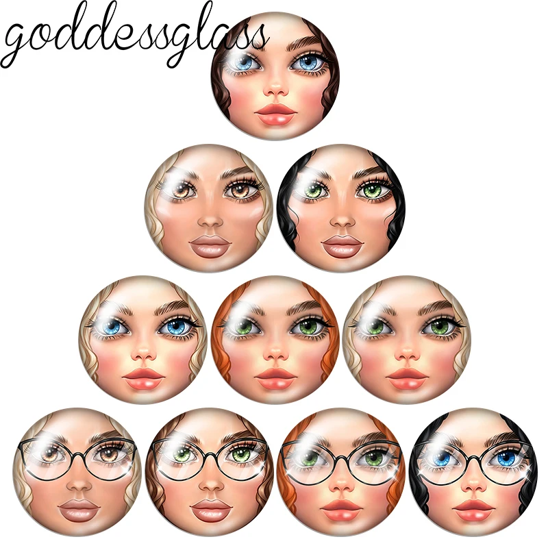Элегантные женские матрьошки Beauty Lady Face, 10 шт., 12 мм/18 мм/20 мм/25 мм, круглые стеклянные кабошоны с плоским дном для изготовления украшений.
