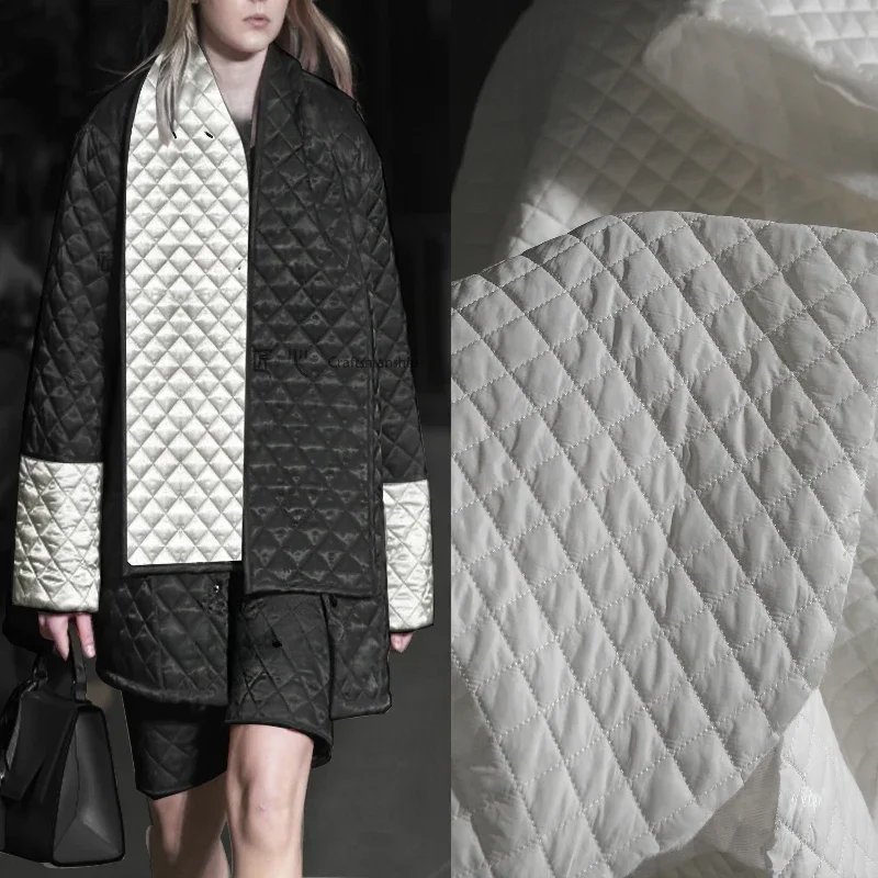 Xiaoxiangfeng White Checkered Quilted Cotton Fabric with Three-dimensional Texture Winter Coat Clothing Design Fabric