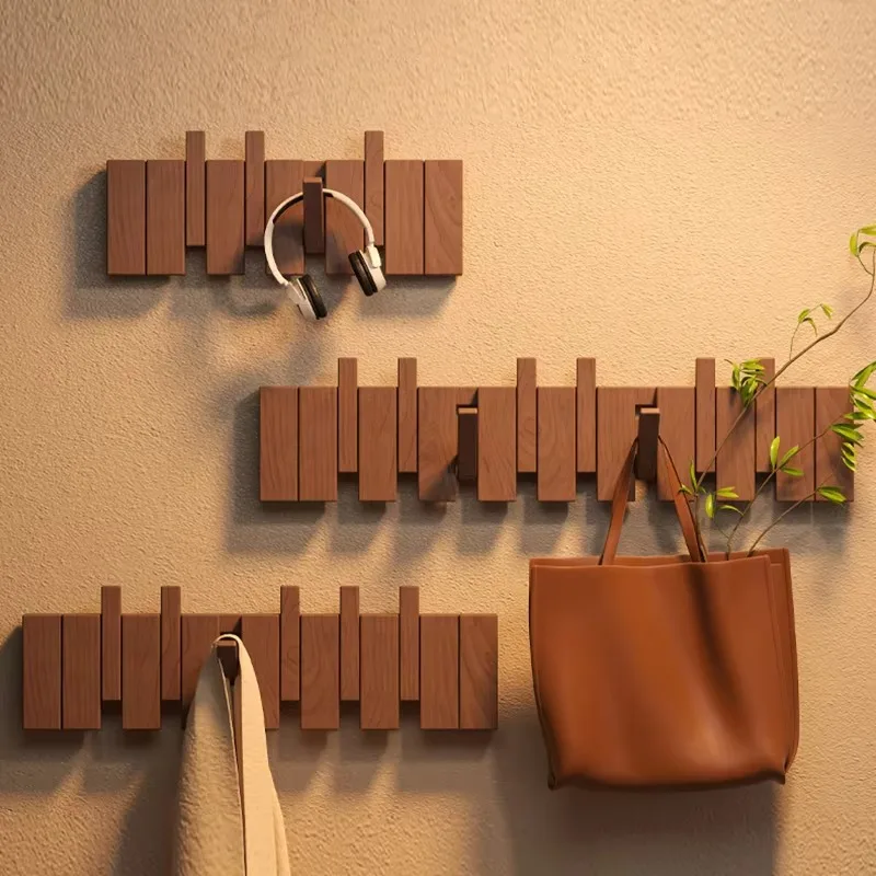 Beech Wood Piano Key Wall Coat Rack, 4/6/8/10 Hooks, Wall Hanger for Entrance Bedroom Gift