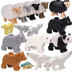MOC City Animal Building Blocks Street View Pastoral Farm Zoo Pets Long Cashmere Sheep Wolf Panda Brown Bear Forest Bricks Gifts