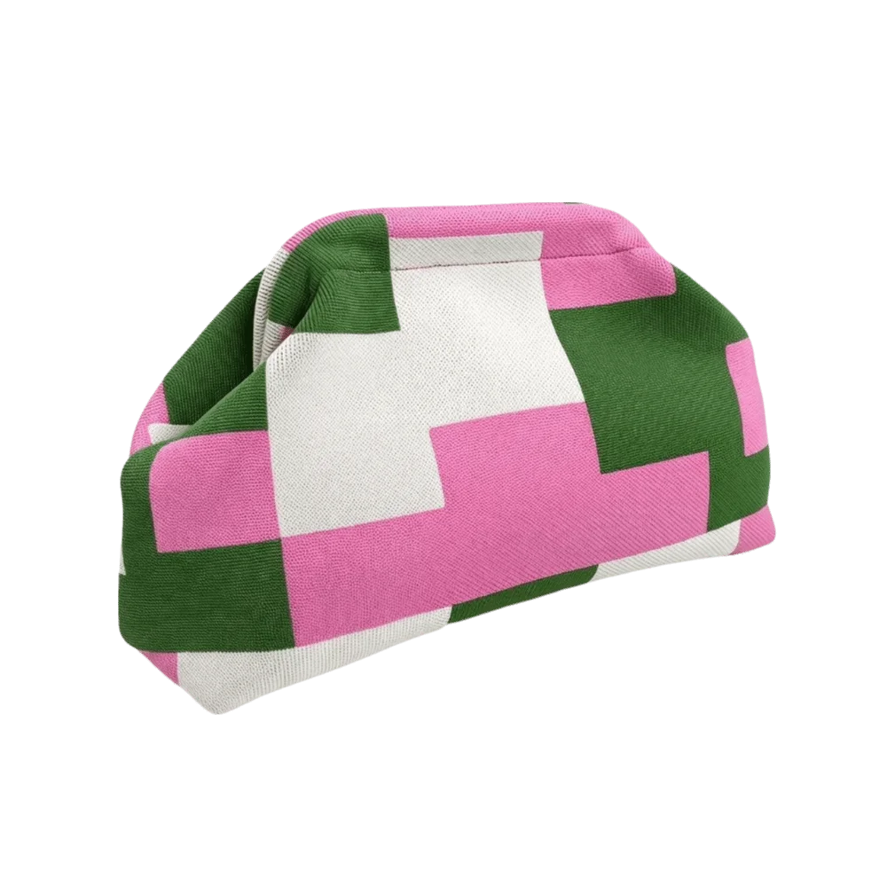 Elegant Polyester Knitting Bag Geometric Pattern Soft Fabric Cosmetic Pouch Casual Storage Bag Travel Use