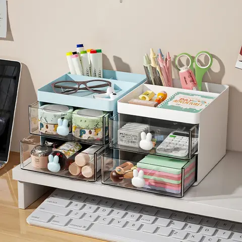 Small Desk Organizer With Drawer, Office Desktop Storage Box, Makeup Organizer, Business Card/Pen/Pencil/Mobile Phone/Stationery