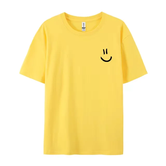 Minimalist Smiley Face Style Printed Top Men\'s 100% Pure Cotton T-shirt Top Men\'s Top Men\'s T-shirt