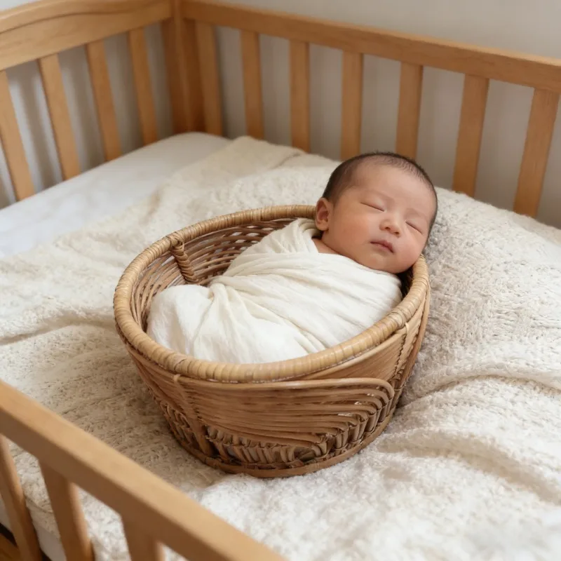

1pc Retro Rattan Woven Posing Basket – Full-moon Newborn Props, Infant Baby Photo Basket, Photo Shoot Photography Accessories