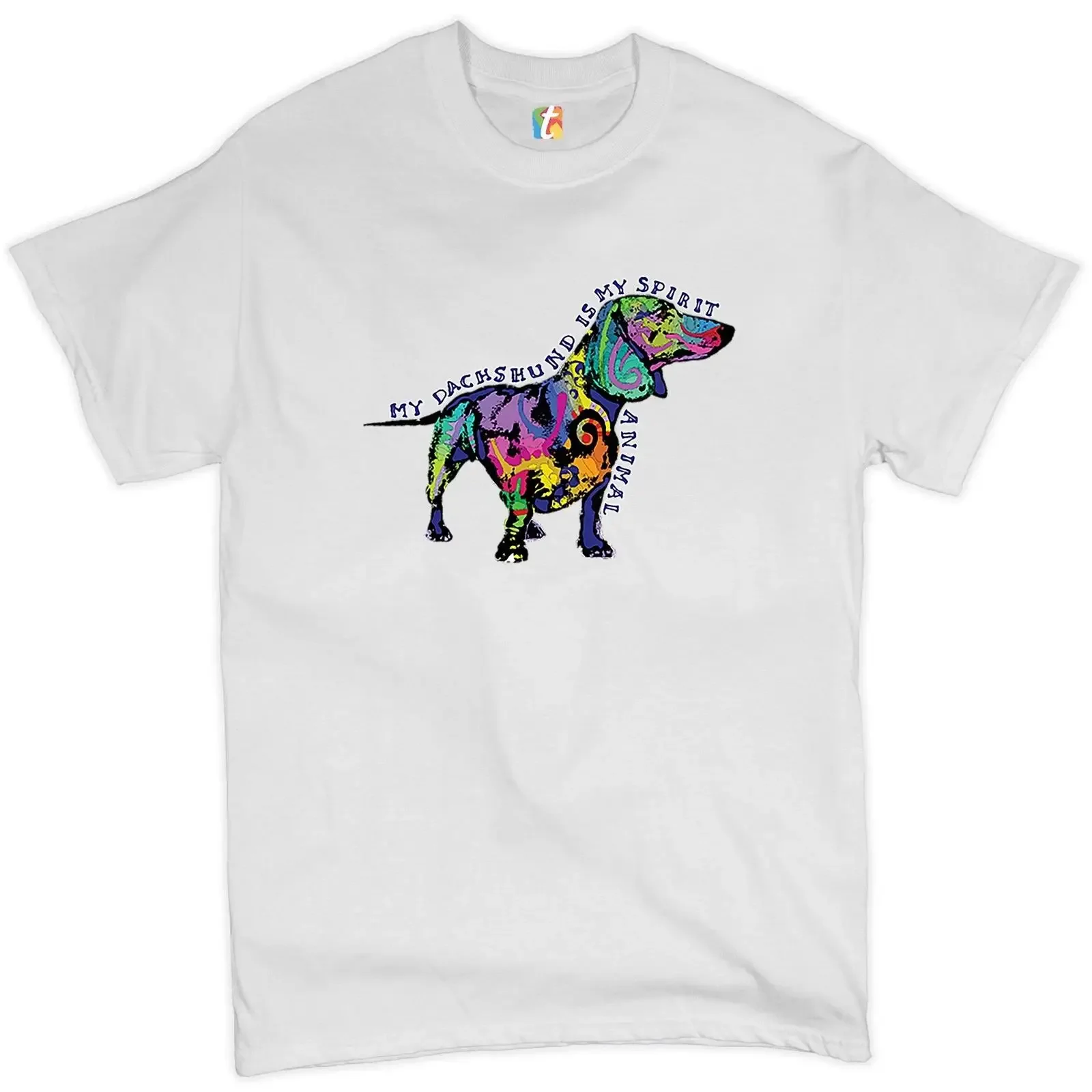 My Dachshund is Spirit Animal T shirt Cute Puppy Dog Lover Men's vintage Washed Casual Stretched homme Unisex graphic