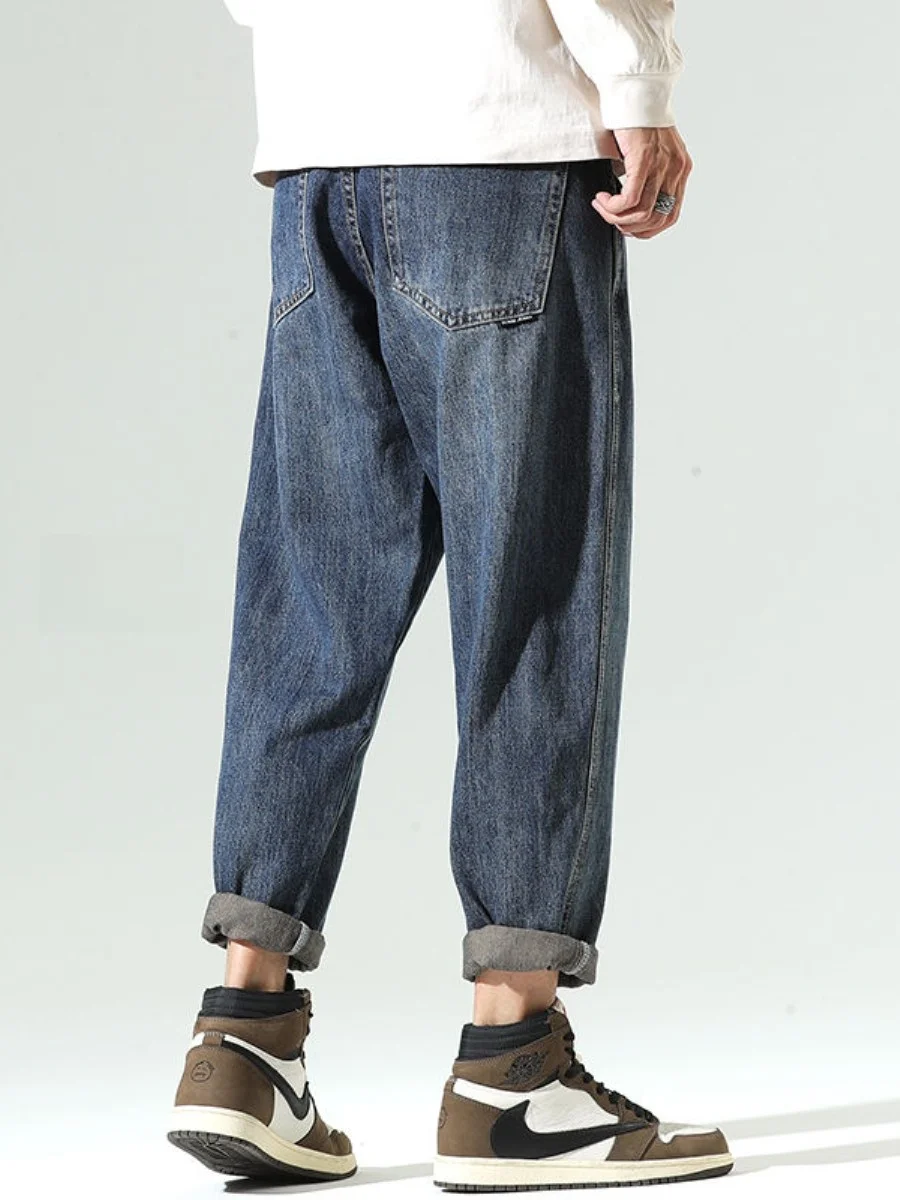 

Мужские свободные повседневные джинсы 2026: Новинка, весна-осень, винтажный стиль, гонконгский стиль, большие размеры, прямые брюки-харланы