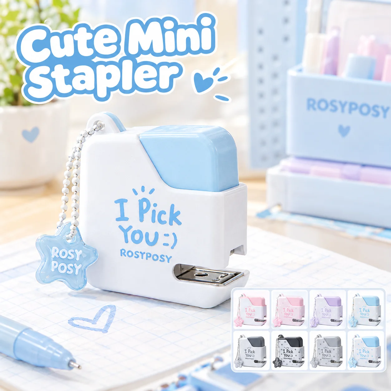 Sugar Cube Mini Stapler Cute Kawaii Portable Pocket Stapler with Keychain Aesthetic Stationery for Girls