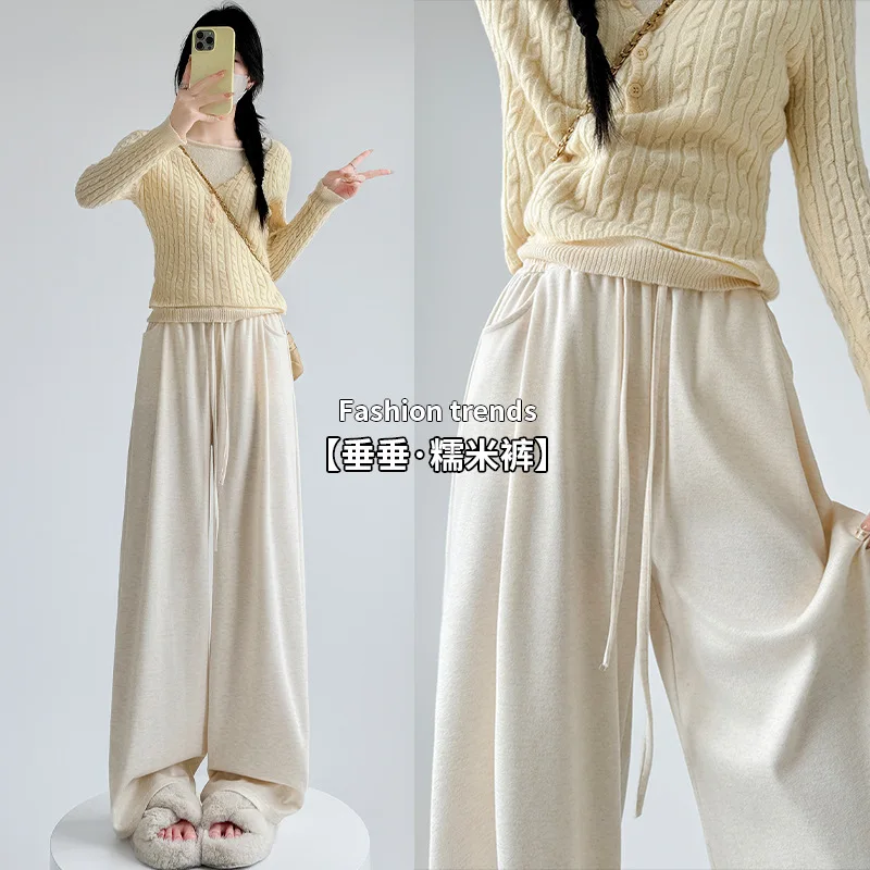 

Широкие брюки с изогнутыми карманами для женщин, новые весенне-осенние свободные прямые брюки с высокой талией, повседневный ленивый стиль Glutino