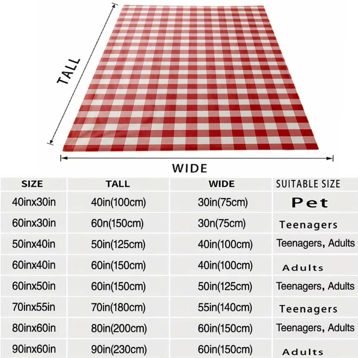 Large Red White Gingham Plaid Throw Blanket Sofa Couch Decor Cozy Winter Fleece Throw 150x200cm Home