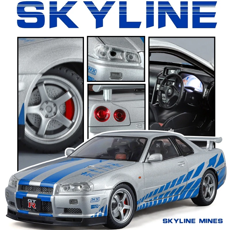 Big Size 1/18 Schaal Nissan GT-R R34 Skyline Legering Model Auto Diecast Speelgoed Auto voor Jongens JDM Racewagen Speelgoed Gift Collectible Hobby