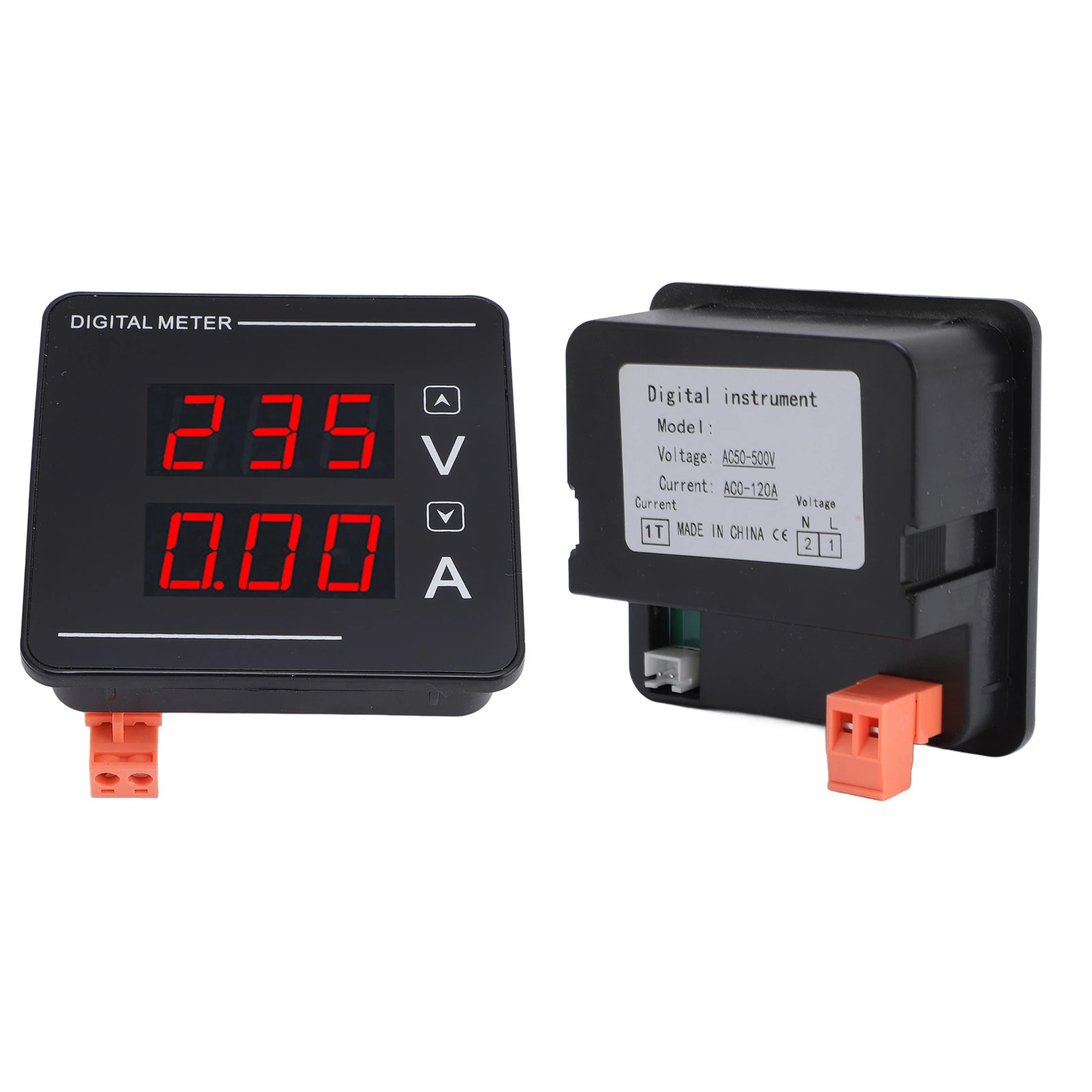 AC Voltage Current Meter LED Digital Display AC Voltage Current Meter 50-500V 0-120A Voltmeter Ammeter for Embedded Installation