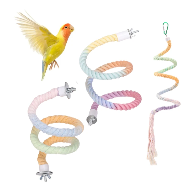 Perchas de cuerda para pájaros, escaleras de cuerda de escalada flexibles y coloridas degradadas, columpios, juguete, jaula para periquitos, accesorios para loros y hámster
