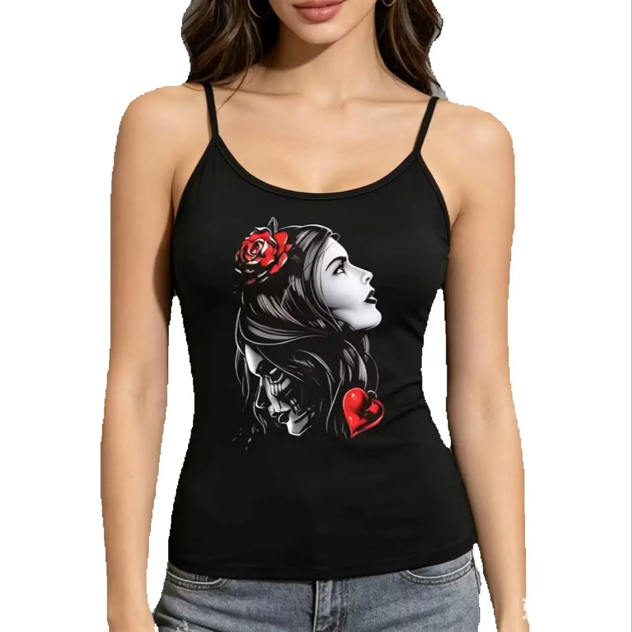Women printed Tank Top Strap Slim Top for Summer Fashion Versatile Casual Breathable Micro Elastic Fabric Sleeveless Strap Top
