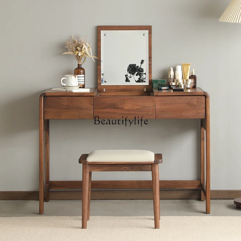 North American Black Walnut Dresser Nordic Bedroom Flippable Mirror Dresser