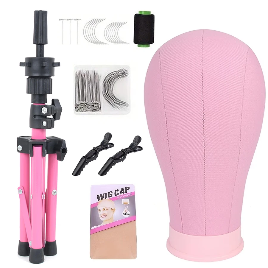 

22-Inch Fresh Canvas Block Head Kit Featuring a Mounting Hole Stand, Hair Styling Clips, T Needles, C Needles, Thread