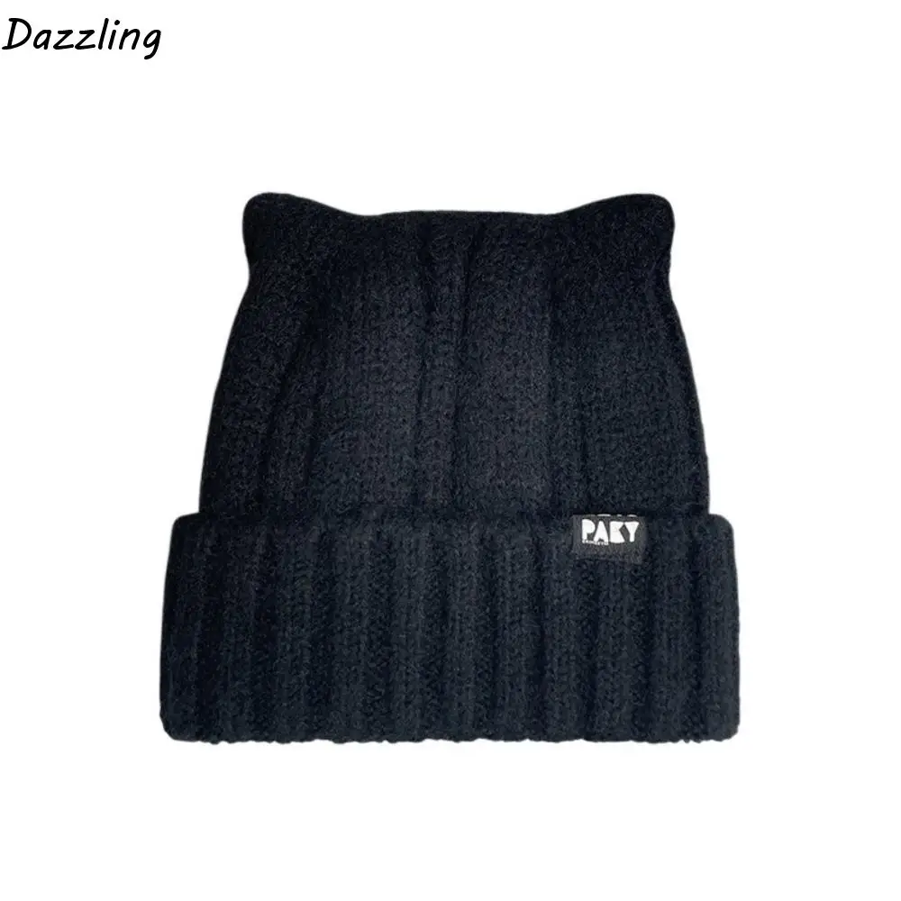 

Fashion Wool Cat Ears Hat Windproof Y2k Knitted Pullover Hat Korean Style Warm Women Beanie Hats Outdoor