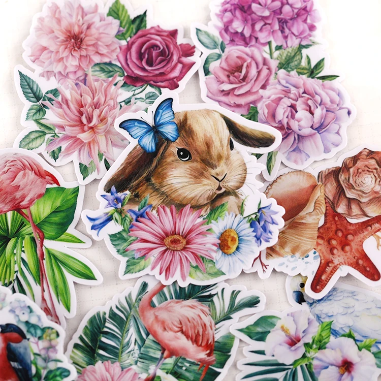 Stickers 20PCS Flowers And Animals Hand Account Stickers Cute Cartoon Animals Decorative Material Mobile Phone Tools