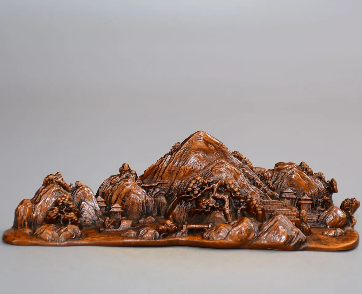 Old Boxwood Mountain and Water Scenery, Pine and Cypress Scenery, Brushholder Mountains and Rivers Brush Rack Study Ornaments
