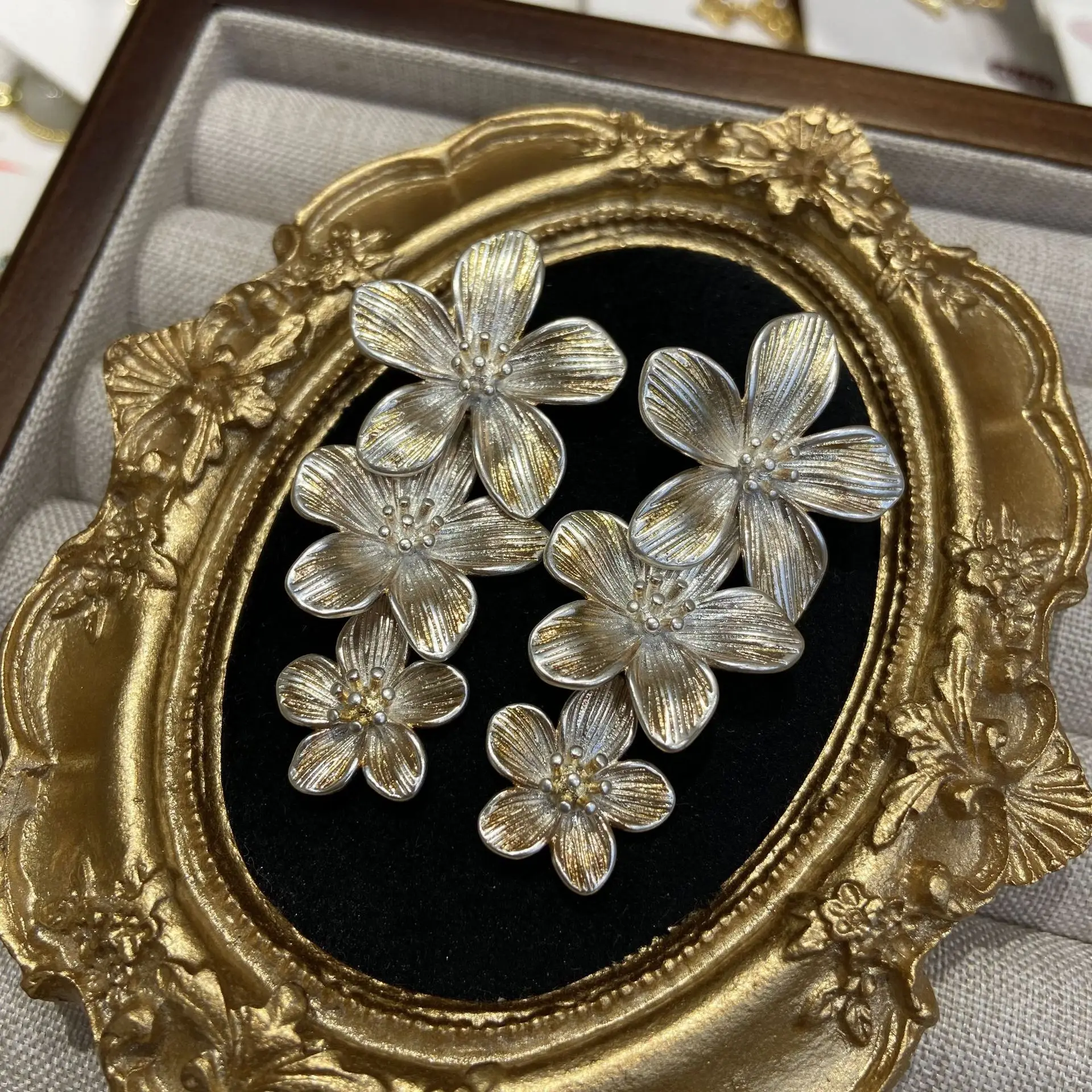 sweet flower earrings for women elegant jewelry vintage gold silver color spring summer party daily wear