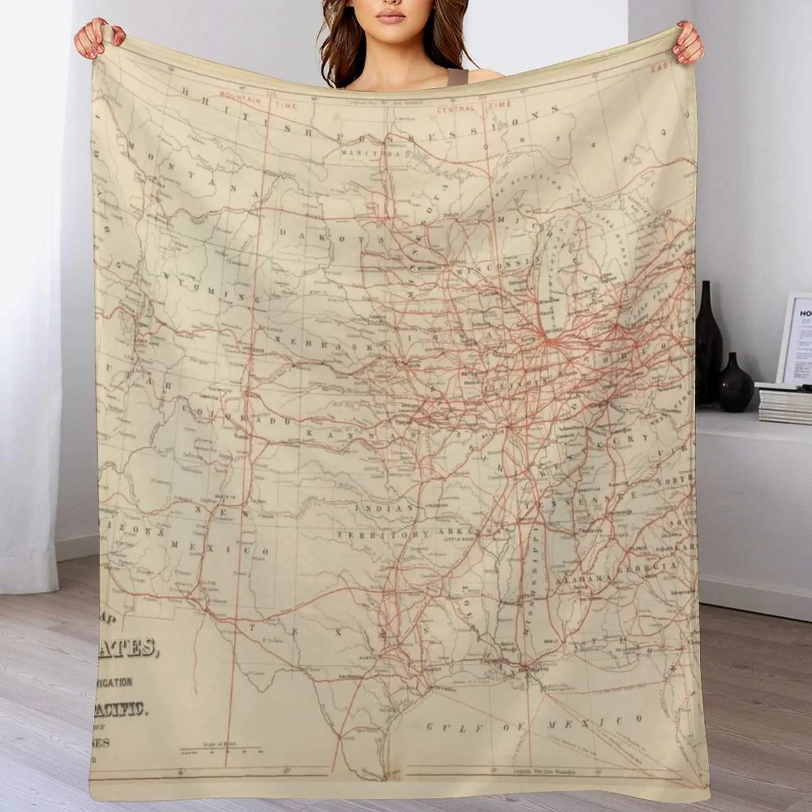 

Old United States Railroad Map (1884) Vintage US Railway Atlas Throw Blanket Cozy Home Blanket Gift for Christmas Holiday