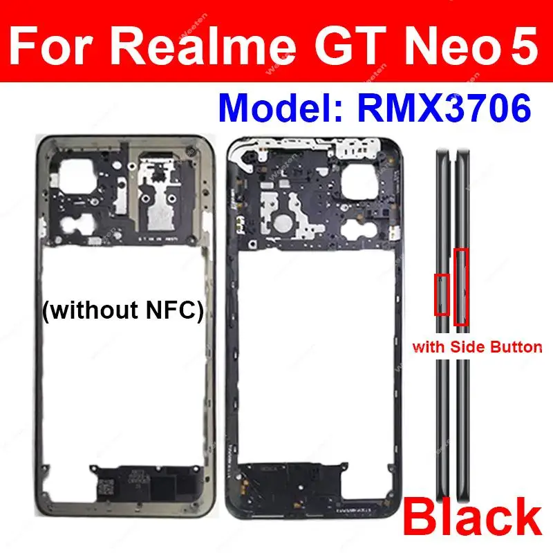 For Realme GT Neo 5 GT Neo 5Se GT3 Middle Housing Frame with Side Key Back Cover Battery Door Housing Repair Parts