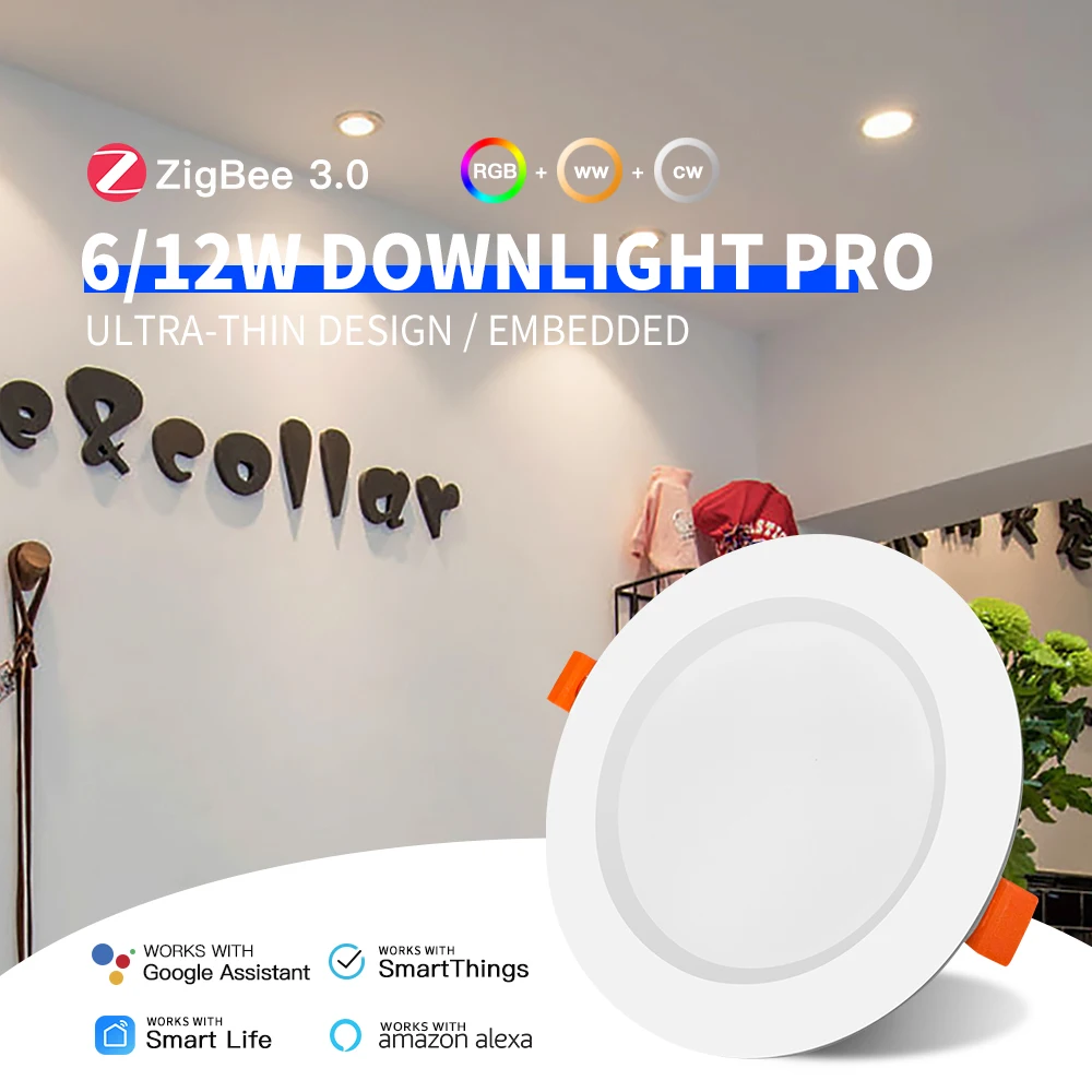 ZigBee3.0 6W 12W RGBCCT LED Downlight CRI 90+ Ceiling Recessed 120° Angle Lighting Light TUYA App Voice Alexa Smart Control