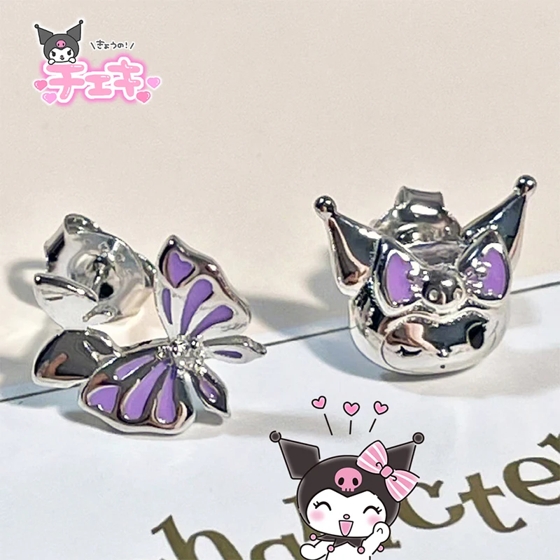 Kawaii Kuromi Stud Earrings Anime Sanrio Cartoon Cute Girl's Heart Beauty Jewelry Donuts Accessories Decoration Toys Girls Gifts