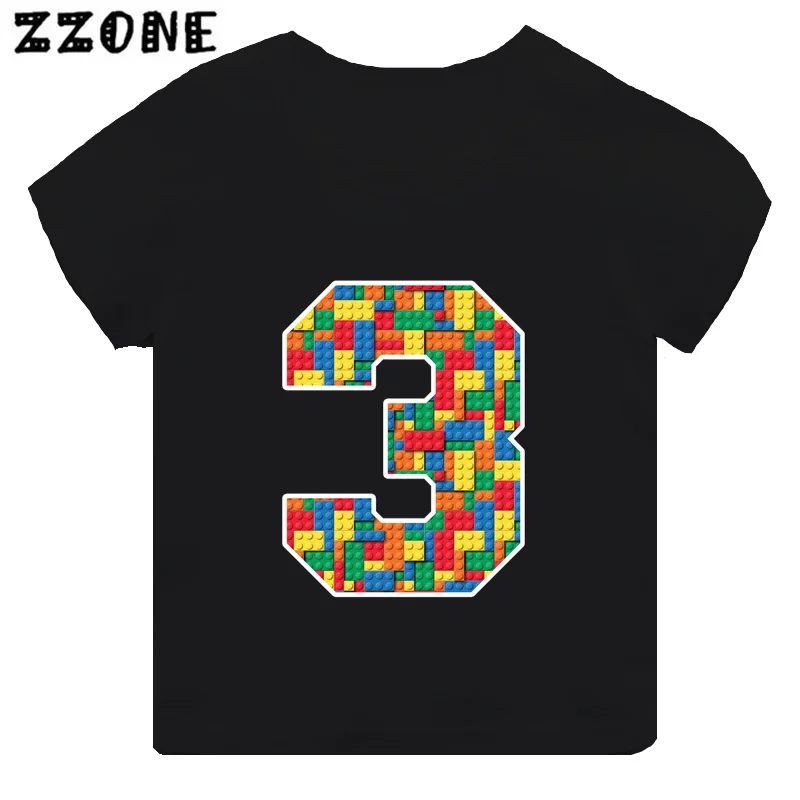 Building Blocks Bricks Number Bow Print Cartoon Boys Clothes 1 2 3 4 5 6 7 8 9 Years Birthday Kids T shirt Baby Girls T-Shirts