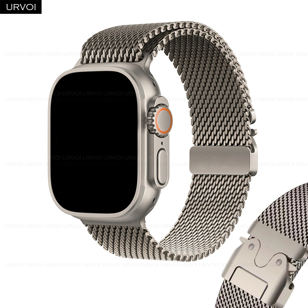 URVOI Band for Apple Watch Ultra 2 1 Series 10 9 87 316L stainless steel mesh strap for iWatch secure parachute buckle 46 49mm