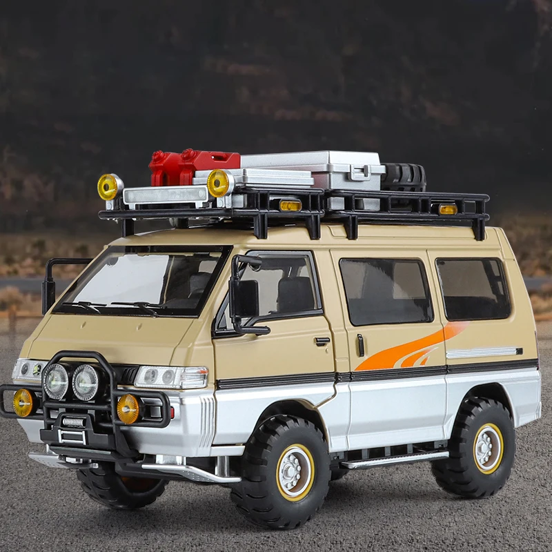 1/24 carro de turismo delica van liga de metal modelo fundido simula acampamento veículo off-road som luz carro infantil brinquedo presentes