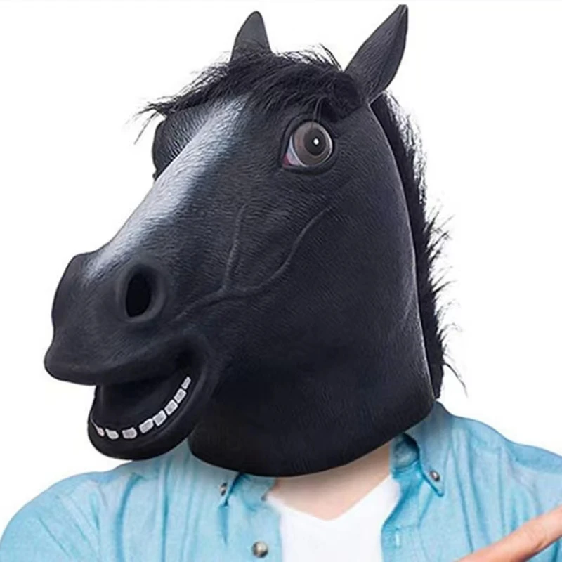 White, black, brown horse head masks for boys and girls, fun latex animal masks, novel Halloween role-playing costumes, headwear