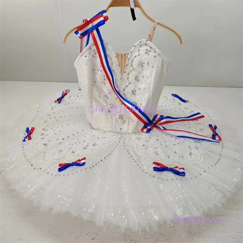 Professional 12 Layers Custom Size Kids Adult The Flame Variations of Paris Performance Wear White Blue Ballet Tutu Costumes