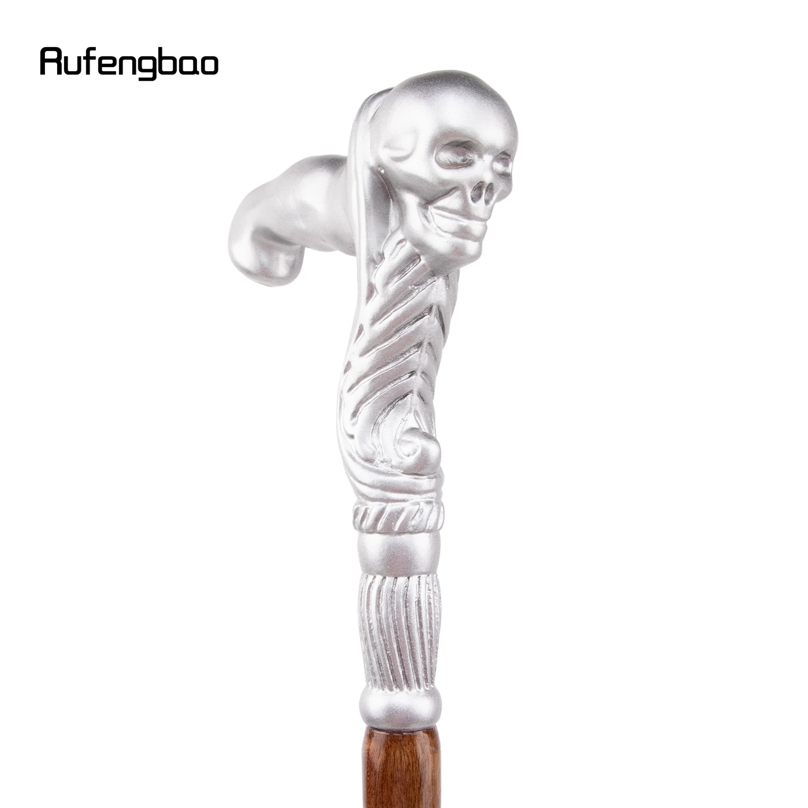 Silver Skull Head Wooden Single Joint Fashion Walking Stick Decorative Cospaly Walking Cane Halloween Mace Wand Crosier 93cm