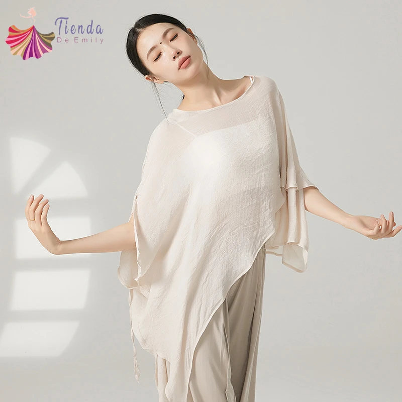 Classical Dance Top Women Batwing Short Sleeve Blouse Irregular Hem Chinese Style Stage Saree Clothes Flowy Performance Costumes