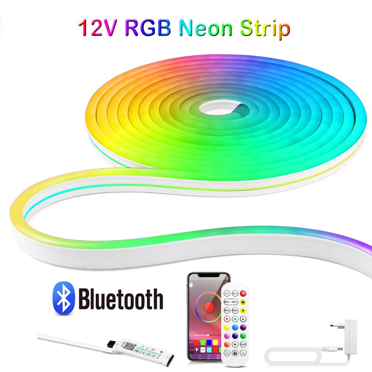 الذكية بلوتوث App التحكم RGB النيون مصباح ليد قطاع DC12V مصباح أنبوبي مرن مع 24 مفتاح تحكم عن بعد إضاءة ديكوريّة المنزل