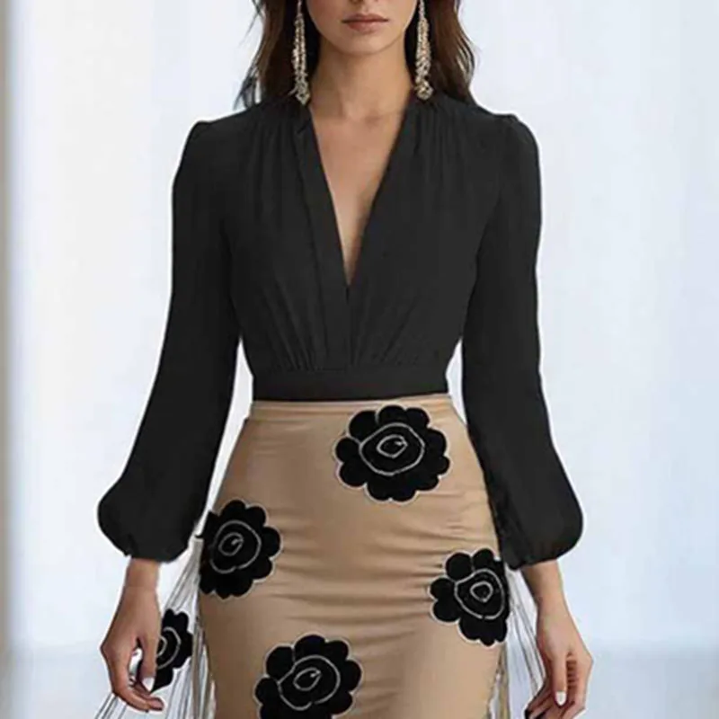 New Floral Print Lace Patchwork Mesh Long Dress Sexy Deep V Neck Elegant Party Dresses Woman Autumn Long Sleeve Vacation Dress