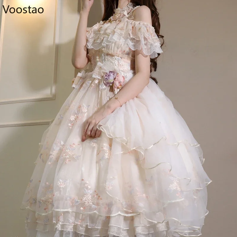 Victorian Retro Lolita Jsk Dress Japanese Women Sweet Lace Floral Embroidery Princess Wedding Dresses Girls Cute Party Vestidos