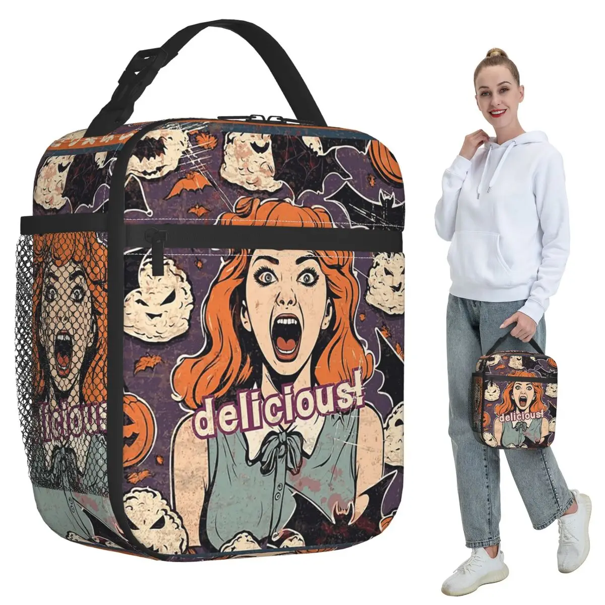 

Rice Balls Is Delicious! Halloween Girl Version Insulated Lunch Bag for Kids School Cooler Thermal Food Box Tote Lunch Boxes
