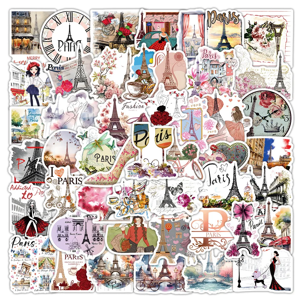 

10/54PCS Landscape Architecture France Paris Eiffel Tower Graffiti Stickers Personalized Decoration Phone Case Decal Kids Toy