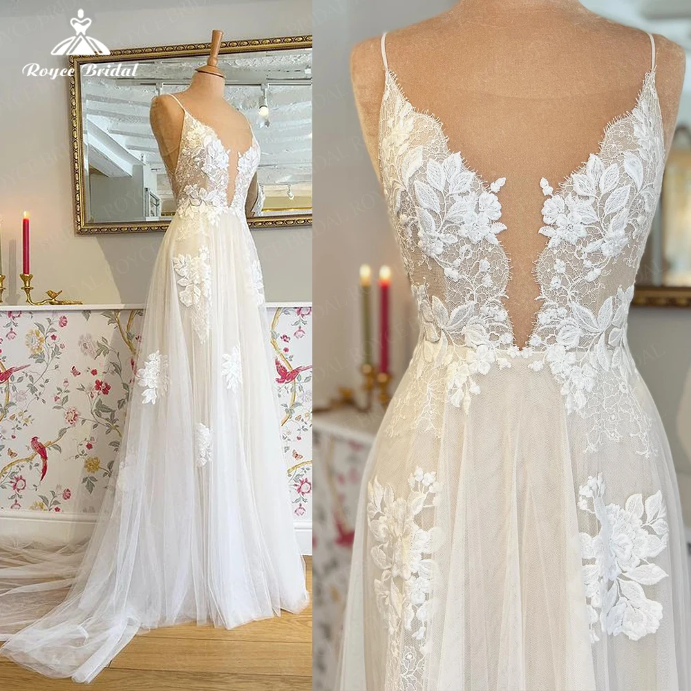 

Plunging Lace Bohemian Wedding Gowns 2023 Spaghetti Straps Backless Appliques Wedding Gowns Custom Made trouwjurk sexy