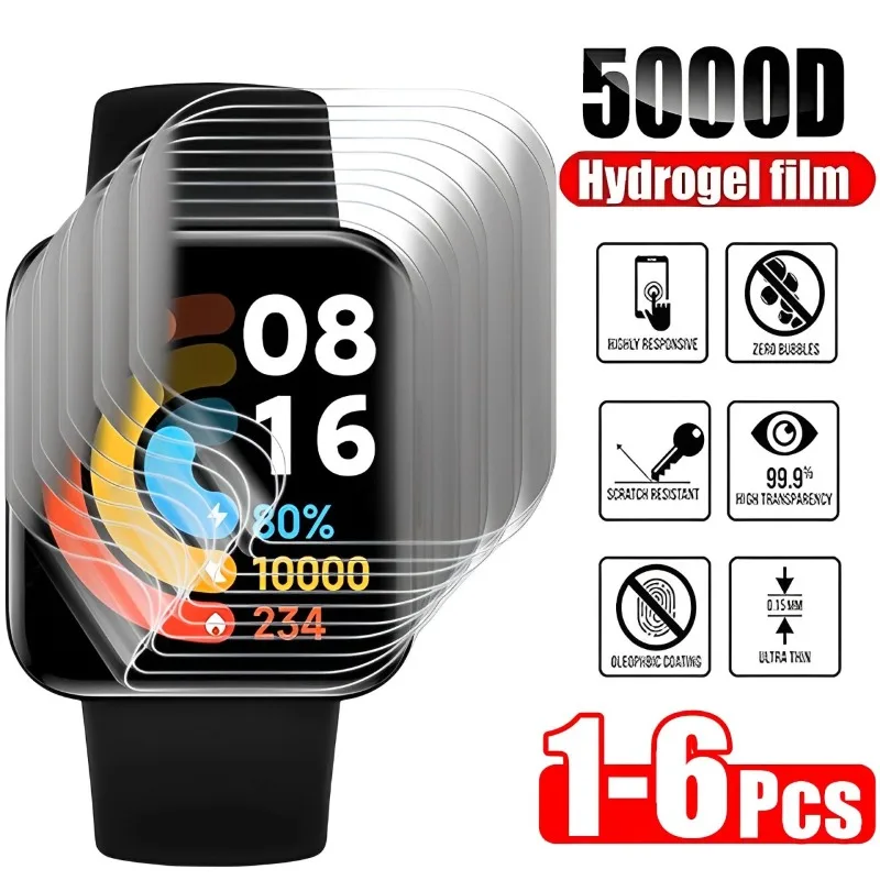 6-1Pcs Soft Hydrogel Films for Redmi Watch 2 3 HD Anti-Scratch Screen Protective Films for Redmi Watch 3Lite 2Lite Accessories