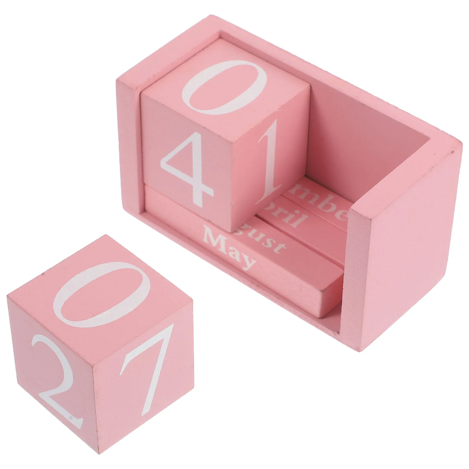 

Perpetual Calendar Wooden Desk Decoration 5 Sections Retro Pink Blocks White Numbers Manual Date Change Office Home Style