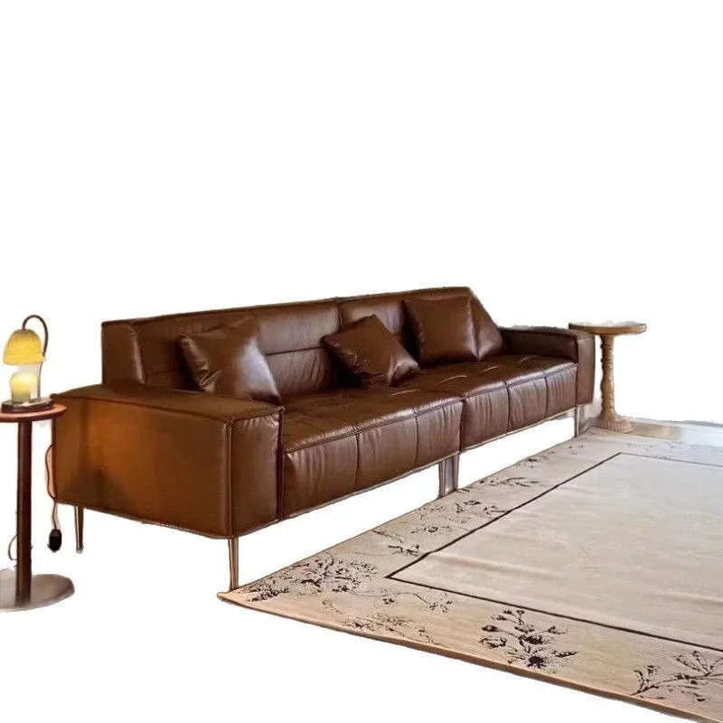 

Modern, simple, small apartment, leather sofa, wooden Foshan, sofa living room