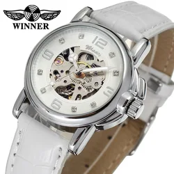 Fashion Winner Top Brand Women's Fashionable And Casual Small Fully Automatic Mechanical Skeleton Leather Wrist Watches